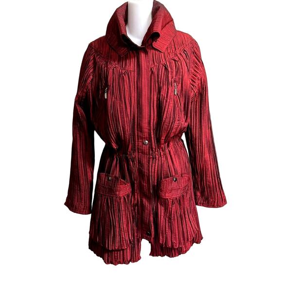 UBU Crinkled Pleated Lightweight jacket in Dark Red Boho Retro‎ M - Picture 1 of 13